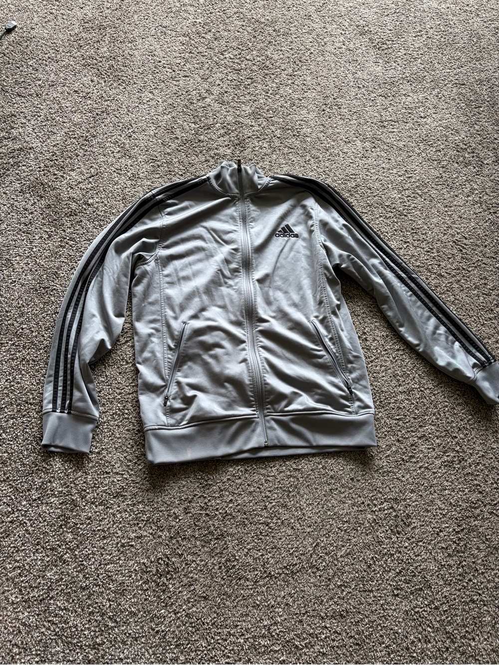 adidas Light Gray Track Jacket with Black Stripes
